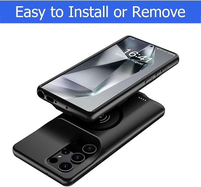 Battery Case for Galaxy S24 Ultra, 12000mAh Extended Portable Protective Case Backup Power Bank Wireless Charger Case Compatible with Galaxy S24 Ultra 6.8inch Charging Case with Screen Protector-Black