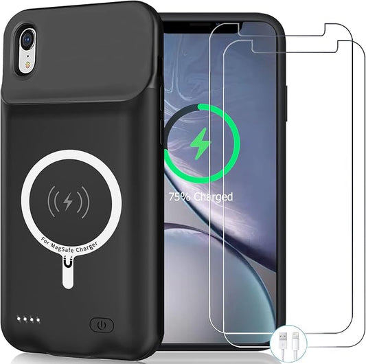 Battery Wireless Charging Case for iPhone XR, 10000mAh High Capacity Portable Rechargeable Protective Case Wireless Charging Compatible with iPhone XR (6.1 inch) Extended Battery Charger Cover (Black)