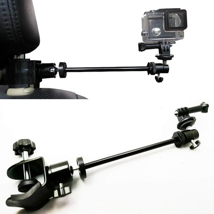 3in1 Universal Heavy Duty Car Headrest Mount Holder for Camcorder/Action Camera/Smartphone with Dual Adjustable Positions and 360° Rotation, Black