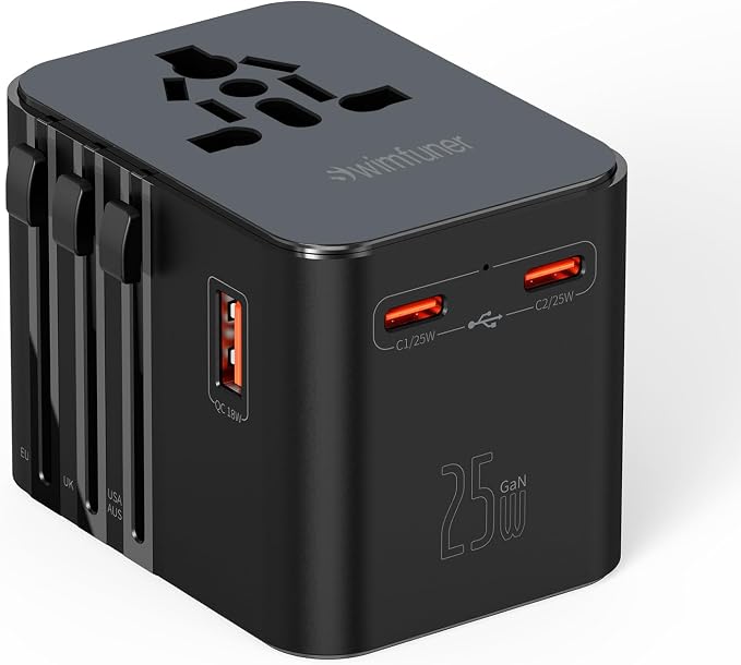 Universal Travel Converter, GaN International Plug Charger, with 2 USB-C and 1 USB-A Travel Global Adapter, Suitable for Europe, Australia, South Korea, Japan and Other Regions