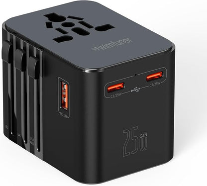 Universal Travel Converter, GaN International Plug Charger, with 2 USB-C and 1 USB-A Travel Global Adapter, Suitable for Europe, Australia, South Korea, Japan and Other Regions
