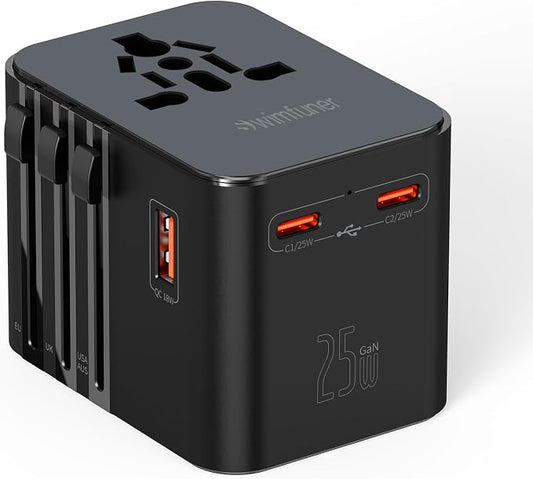 Universal Travel Converter, GaN International Plug Charger, with 2 USB-C and 1 USB-A Travel Global Adapter, Suitable for Europe, Australia, South Korea, Japan and Other Regions