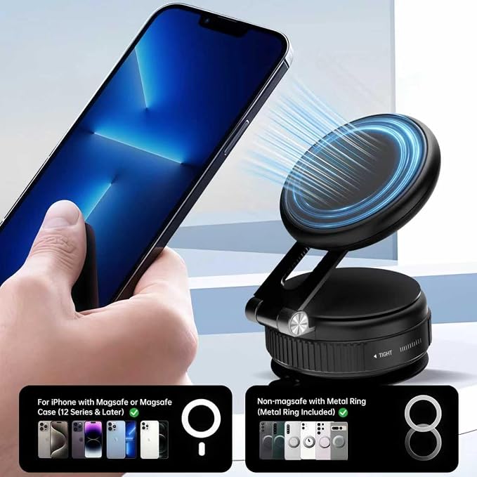 Shower Phone Holder, Reusable Vacuum Suction Cup Phone Mount for Magsafe, Magnetic Wall Mount for Shower Mirror Window Bathroom Car for Magsafe Phone Holder Compatible with iPhone 17 16 15 14 13 12