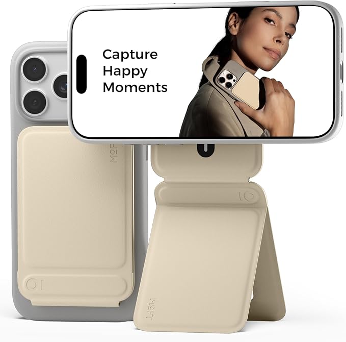 MOFT Phone Tripod Stand Selfie Stick for iPhone, Multi-Angles iPhone Stand, Lightweight & Portable Phone Holder, Strong Magnets, MOVAS Vegan Leather, Earthen Beige (Without Card Slot)