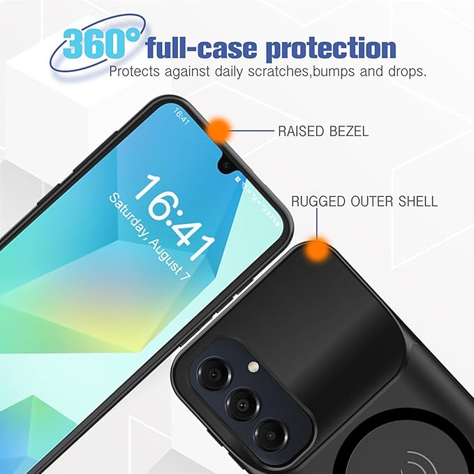 Battery Case for Galaxy A16/A17, 10000mAh High Capacity Portable Charger Case, Rechargeable Smart Battery Pack Compatible with Galaxy A16 A17 6.7 inch Charging, Support Wireless & Carplay - Black