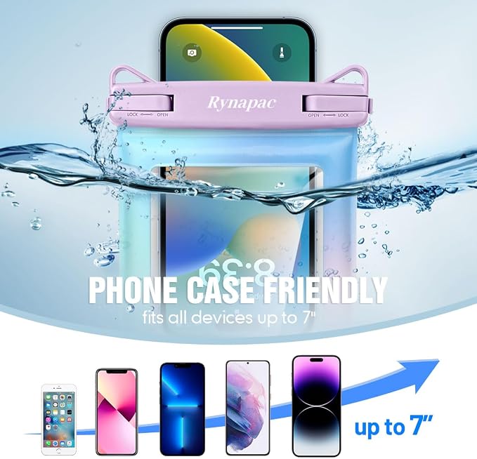 Rynapac [Floatable] Waterproof Phone Pouch 2 Pack - [Up to 8.5"] IPX8 Floating Waterproof Phone Case Dry Bags with Adjustable Lanyard for Beach Vacation Travel Cruise Ship Pool Kayak Essentials
