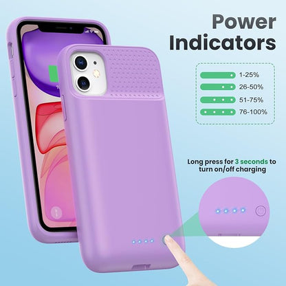 Battery Case for iPhone 11/XR, 7500mAh Ultra-Slim Portable Charging Case Rechargeable Protective Battery Pack for iPhone 11 and iPhone XR External Charger Case 6.1 Inch-Purple