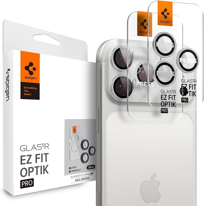 Spigen Camera Lens Screen Protector [GlasTR EZ Fit Optik Pro] Designed for iPhone 17 Pro Max | iPhone 17 Pro [Case Friendly] - Silver [2 Pack]