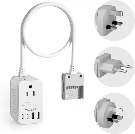 TESSAN 220 to 110 Voltage Converter US to Europe, International Adapter | 4 USB Ports(2 USB C), 2 AC and EU/UK/AU Plug Universal Travel Power Converter Adapter Combo, Step Down Transformer