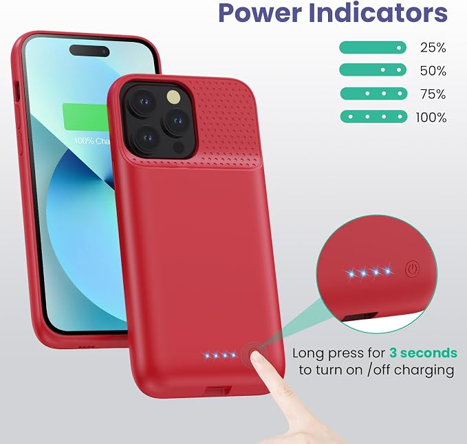 Feob Battery Charging Case for iPhone 12Pro Max/13Pro Max/14Pro Max/14 Plus (6.7 Inch), Powerful 8600mAh Portable Rechargeable Charger for iPhone 14ProMax/14Plus/13Promax/12Promax Battery Case-Red
