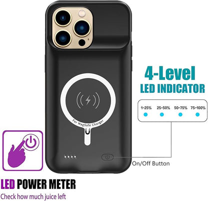 iPhone 13 Pro 10000mAh Rechargeable Portable Battery Case with Wireless Charging, Compatible for iPhone 13 Pro (6.1 inch), Black, Carplay Extended Battery Pack Charger Case