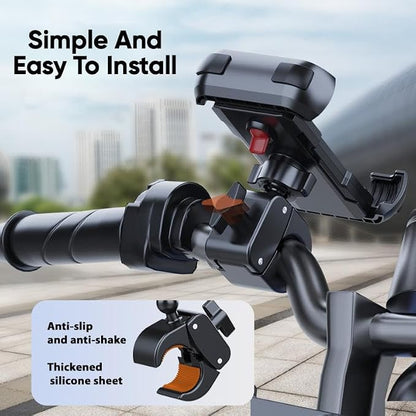 Bike Phone Holder Motorcycle & Bicycle Handlebar Mount, 360 Rotatable, Secure Clamp, Fits Thick Smartphones 4.7" 7" (Black)