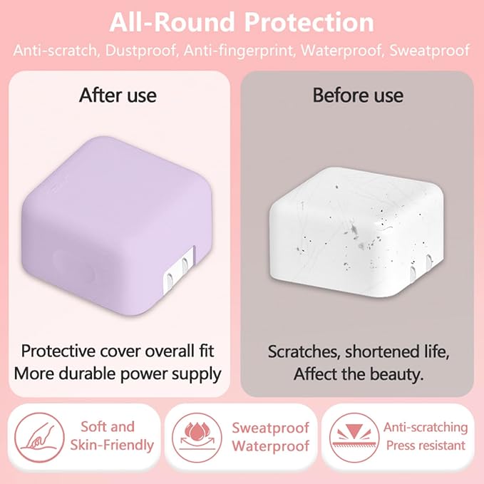 40W Dynamic (up to 60W) Soft Silicone Charger Protector Case for MacBook Air 13 13.6 15 inch M4 M3 M2 M1 Chip 2025-2018 Release, 40W Dynamic Power Adapter Sleeve Cover for iPhone 17/16 Pro/Max, Pruple