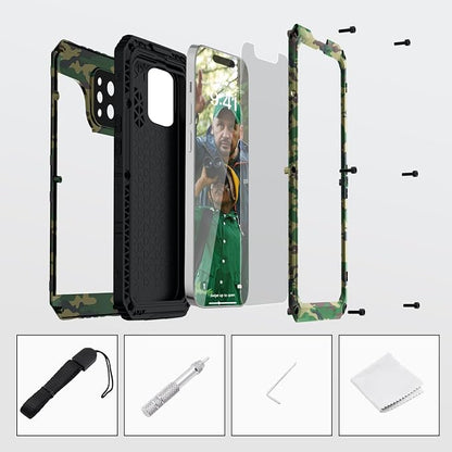 Mitywah Waterproof Case for iPhone 14 Pro, Heavy Duty Shockproof Case with Built-in Screen Protector, Full Body Underwater Protective Metal Case 6.1 inch, Camouflage