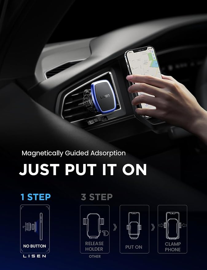 LISEN 2 Pack Magnetic Phone Holder for Your Car Mount 6 Military Magnets Car Phone Holder Mount Vent Cell Phone Holdeer Mount Vent Cell Phone Holder (Blue)