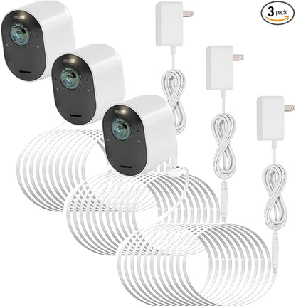 Uogw 3Pack 25FT Magnetic Charging Cable for Arlo Pro 5S 2K/Arlo Pro 4/Arlo Ultra 2/Arlo Pro3/Arlo Ultra/Go 2 Camera,Power Adapter and Power Cable,Weatherproof Outdoor - (White)