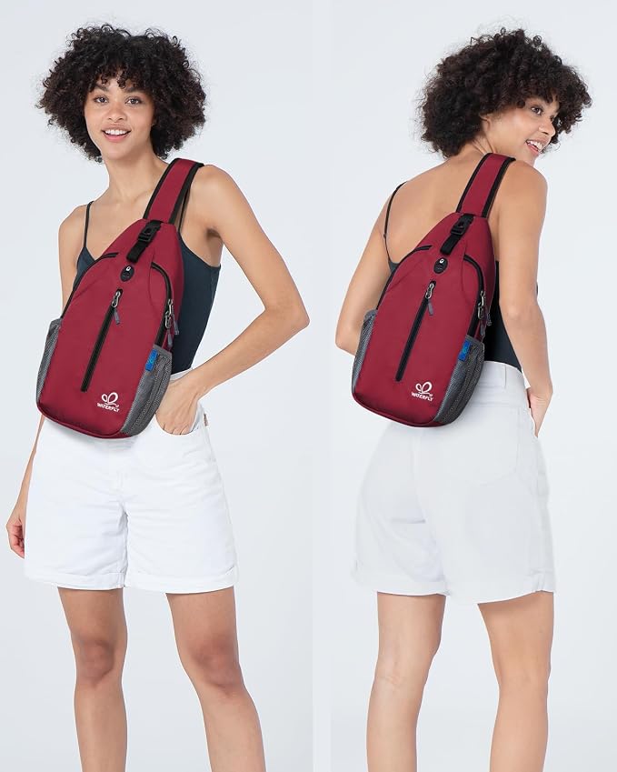 WATERFLY Crossbody Sling Backpack Sling Bag Travel Hiking Chest Bag Daypack (Dark Red)