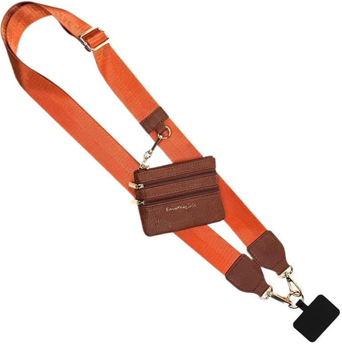 Save the Girls Clip and Go Phone Strap Solid (Brown - Brown Pouch) - Crossbody Phone Strap Chain with Zipper Wallet Pouch – Phone Lanyard with Zippered Pouch