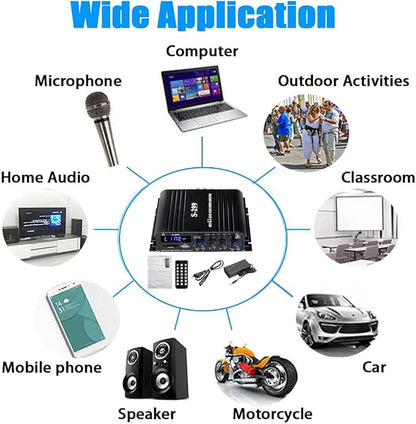 4.1 Channel Home Audio Amplifier Receiver, Bluetooth 5.0 Mini Amp with Subwoofer Output, RMS 4x50W MAX 800W for Home Theater/Car- USB/SD/AUX Input, for Passive Speakers and Active subwoofer