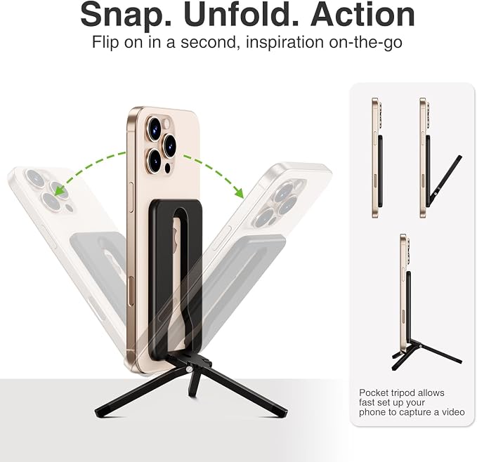 elitehood Mini Magnetic Tripod for iPhone 12/13/14/15/16 & Magsafe Cases, Travel iPhone magnetic Stand for Airplane, Aluminum Portable Small Phone Tripod with Strong Magnet and 1/4" Screw Mount, Black