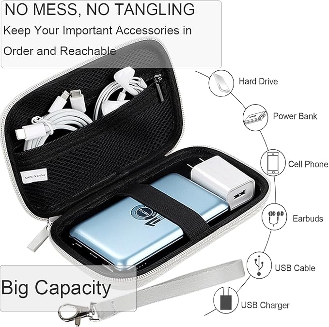 CAAORDKSO Hard Electronic Organizer Travel Case, Waterproof Shockproof Hard EVA Carrying Case for Power Bank,Chargers,Cable, Cord, Mouse, External Hard Drive Case Electronics Accessories Organizer Bag