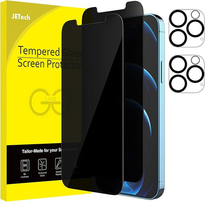 JETech Privacy Screen Protector for iPhone 12 Pro 6.1-Inch with Camera Lens Protector, Anti Spy Tempered Glass Film, 2-Pack Each
