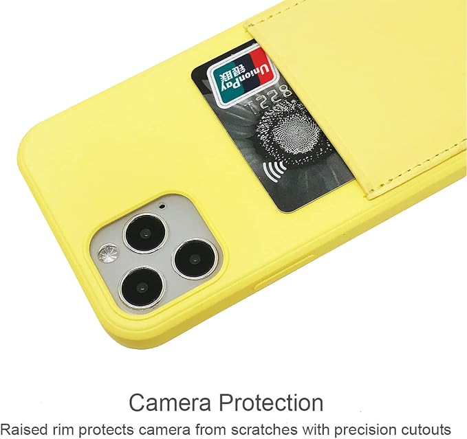 Ultra Slim Liquid Silicon Gel Case Compatible with iPhone 12,for iPhone 12 Pro 6.1 inch 2020 with Card Holder Sleeves Slot Anti-Scratch Shockproof Wallet Cover with Screen Protector(Yellow)