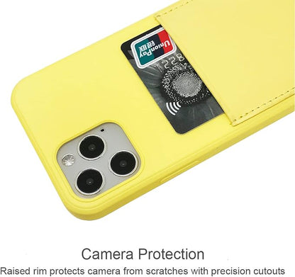 Ultra Slim Liquid Silicon Gel Case Compatible with iPhone 12,for iPhone 12 Pro 6.1 inch 2020 with Card Holder Sleeves Slot Anti-Scratch Shockproof Wallet Cover with Screen Protector(Yellow)