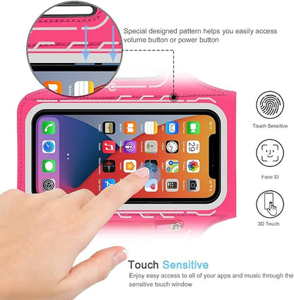 Armband for iPhone Pro Max 17 16 15 14 13 12 Plus/AIR with Airpods Holder, Gym Workouts Running Phone Arm Band (Rosy)