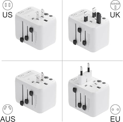 Oviitech 28W Universal Travel Adapter,Power Adapter with 5 USB Ports - All-in-one USA, UK, AUS, EU Plugs for Worldwide Use(White).