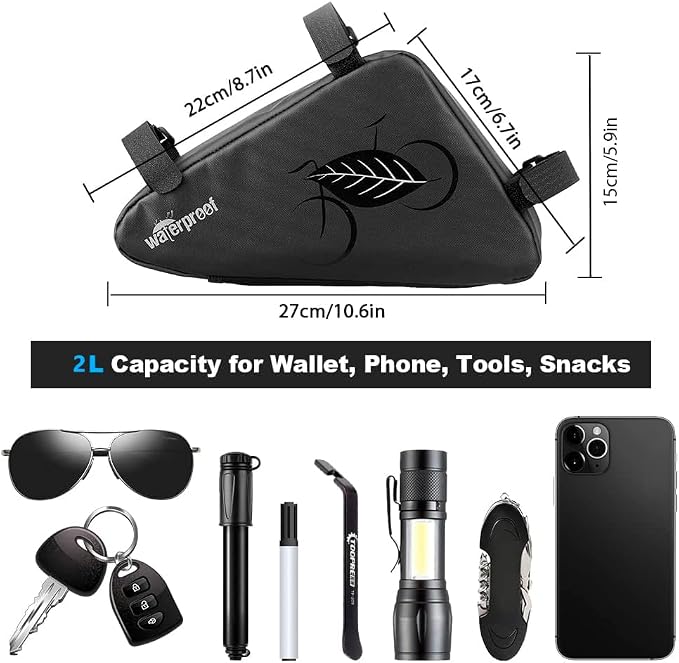 NDakter Bike Triangle Frame Bag & Bicycle Repair Kit, 2L Waterproof Storage Pouch with 16-in-1 Multi-tool, Portable Bike Tool Set for Flat Tire Repair, Cycling Accessories for Mountain Road Bike, MTB