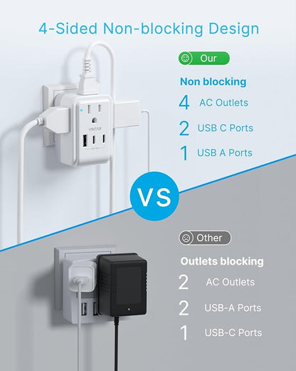 3 Pack European Travel Plug Adapter, VINTAR Foldable International Power Adapter with 4 AC Outlets 3 USB Ports(2 USB C), Type C Adaptor Charger for US to Most of Europe EU Italy Spain France Iceland