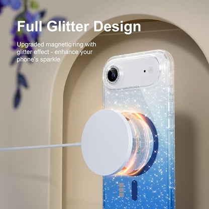 Choiche Magnetic for iPhone 17 Air Case Compatible with MagSafe, Women Cute Glitter Sparkly Phone Case with Diamond Camera Lens Protectors, Military-Grade Drop Protection 6.5" (Clear/Blue)