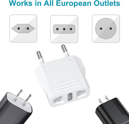 Travel Adapter, 16 Pack of US/CA to European Plug Adapter Travel Power Plug Universal Power Jack Wall Plug Converter (White)