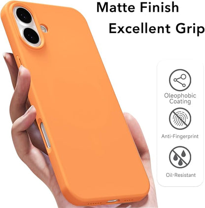 for iPhone 16 Plus Case Silicone Compatible with Magsafe Case, Ultra Slim Thin Magnetic Phone Cases Mag Safe, Cute Soft Rubber Gel TPU Matte Plain Wireless Charging Cover for Women, Neon Orange