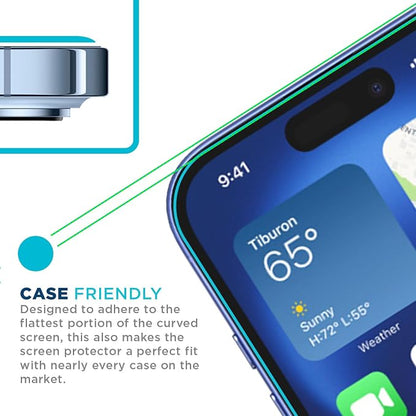 Tech Armor for iPhone 16 Plus Screen Protector Glass 6.7 inch - Ballistic Tempered, Case Friendly, Sensor Protection, HD, 9H Hardness, 3 Pack + Bonus Camera Lens Protector