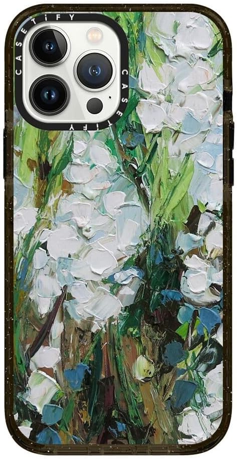 CASETiFY Impact iPhone 13 Pro Max Case [4X Military Grade Drop Tested / 8.2ft Drop Protection/Compatible with Magsafe] - Wild Squill Flowers - Clear Black