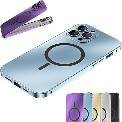 Magnetic Charging Aluminum Metal Bumper Matte Shell for iPhone, Anti-Collision Matte Snap-On Phone Case, for iPhone 16/15/14/13/12 Pro Max (Blue,13 Pro)