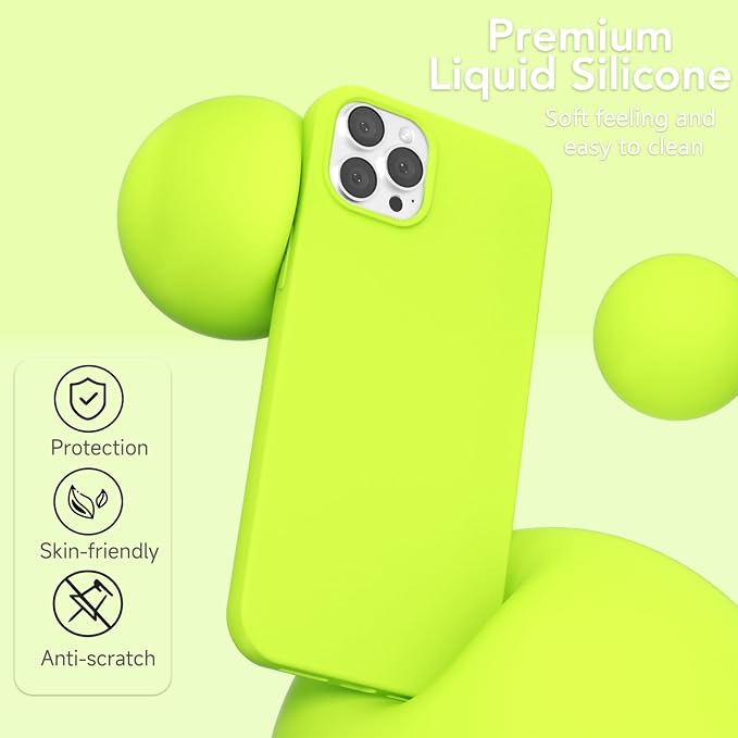 for iPhone 12 Pro Max Case Silicone Compatible with Magsafe Case, Ultra Slim Thin Magnetic Phone Cases Mag Safe, Cute Soft Rubber Gel Matte Plain Wireless Charging Cover for Women, Neon Green