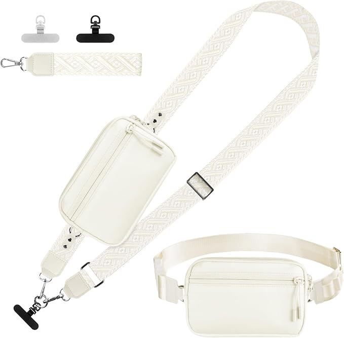 YFWE Phone Strap Crossbody, Clip and Go Strap for Phone with Wallet Crossbody, Adjustable Phone Lanyard Belt Strap with Detachable RFID Wristlet Wallet (XL-Cream)