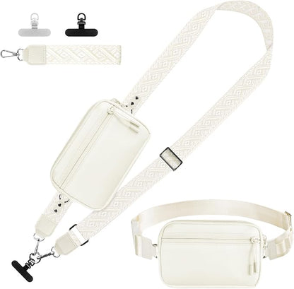 YFWE Phone Strap Crossbody, Clip and Go Strap for Phone with Wallet Crossbody, Adjustable Phone Lanyard Belt Strap with Detachable RFID Wristlet Wallet (XL-Cream)