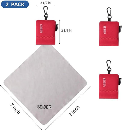 SEIBER Eyeglass Cleaning Microfiber Cloth,7 x 7 inch Glasses Cloth for Sunglasses,Laptops, Cameras,Screen- with Neoprene Pouch,Self-Closing Bottom(2PCS,Red)