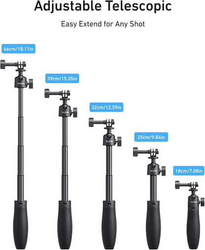 TELESIN 18.1'' Mini Selfie Stick Tripod for DJI OSMO Nano Action 6 5 4,GoPro Hero 13 12,Insta360 X5 X4,Xtra Edge Camera Accessories,360°Adjustable Monopod,Vlog Extended Handle Grip,Magnetic Base Stand