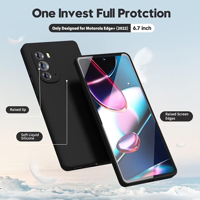 oakxco for Moto Edge Plus 2022/Edge Plus 5G UW 2022 Phone Case Liquid Silicone, Cute Thin Slim Soft Rubber TPU Plain Smooth Gel Cover for Women Girl, Matte Solid Protective & Shockproof, Black