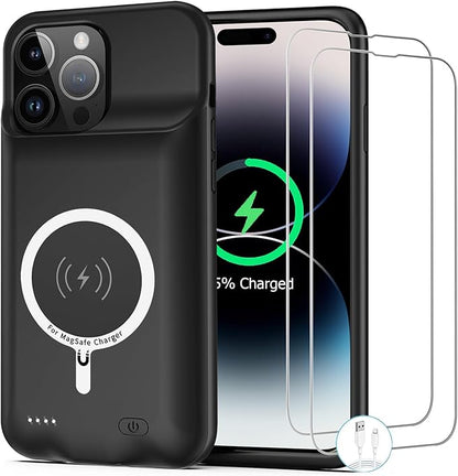 Battery Case for iPhone 14 Pro Max, [12000mAh] Enhanced Portable Protective Qi Wireless Charger Case Battery Pack with CarPlay Wireless Charging Case Compatible for iPhone 14 Pro Max (6.7 inch)-Black