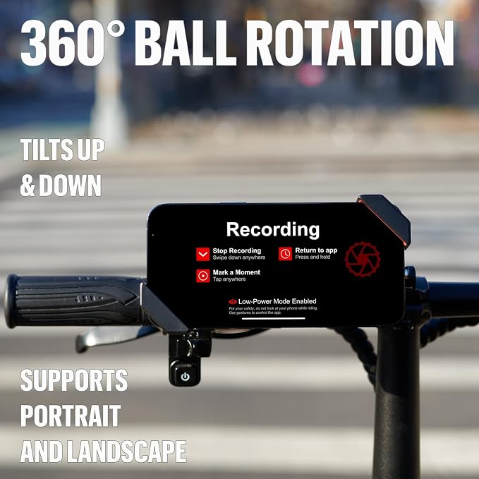 The dashcam.Bike Phone Mount: The Best Bicycle Phone Holder That Reduces Shake Without Blocking Your Camera [Extended-Range for Wide, Tapered, or Road Handlebars]