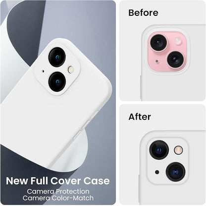 FireNova Designed for iPhone 15 Case, Silicone Upgraded [Camera Protection] Phone Case, Soft Anti-Scratch Microfiber Lining Inside, 6.1 inch, White