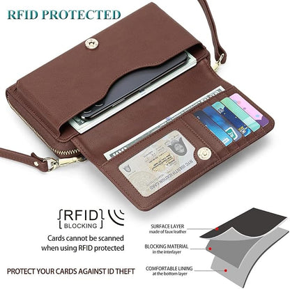 Peacocktion Crossbody Bags for Women RFID Wristlet Wallets Travel Vegan Leather Small Clutch Purses with Phone Pocket Zipper