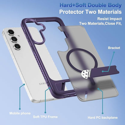 for Samsung Galaxy S25 FE Case with Screen Protector+Lanyard Wrist Strap,Magnetic Translucent Matte Rugged Slim Phone Cover Built in Invisible Kickstand [Fit for MagSafe],2025 Purple