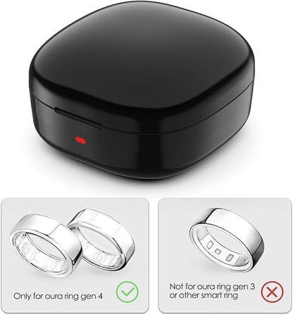 600mAh Wireless Charging Case Compatible with Oura Ring Gen4 Charger Portable Travel Charging Box for Smart Ring, Fast Charging Dock with USB-C Cable (Black, Size 12)